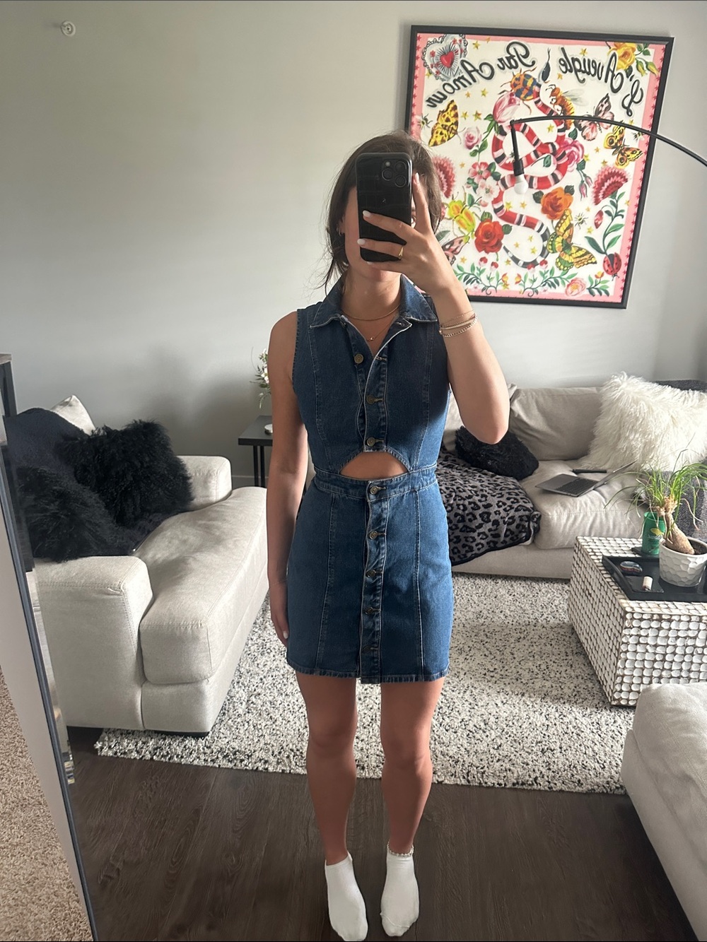 Kookai Classic Sleeveless Denim Dress in Blue